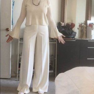 Wide leg dressy off white high waisted  pants  L